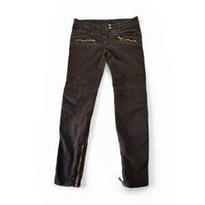BALMAIN Low-Rise Biker Moto Jeans Skinny Pants Black Zip Paris‎ Women's Sz 40